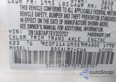 2014 Nissan Sentra Sr из США, поврежденный, VIN 3N1AB7AP7EY323707